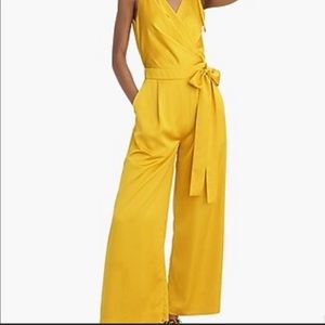 J crew collection yellow wide leg satin jumpsuit